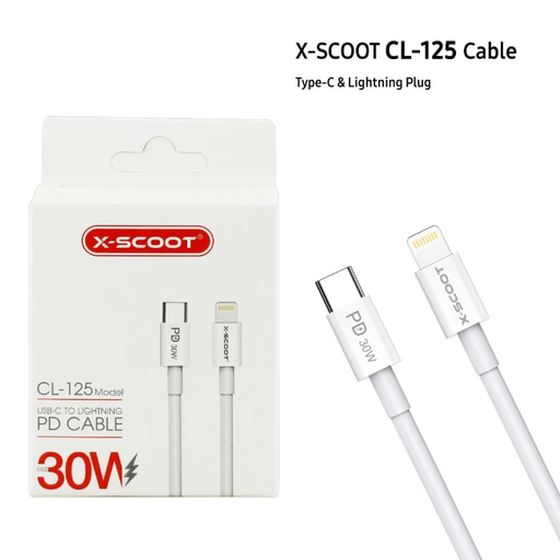 X-Scoot CL-125 Type-C To Lightning Cable 30W Fast Charging 1Meter - White 